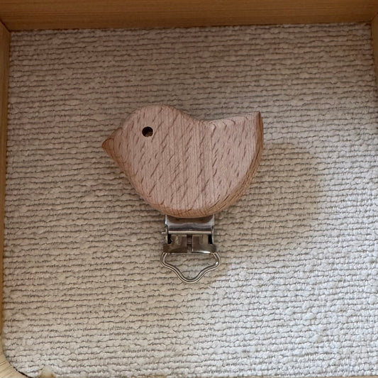 Clip Attache Tétine OISEAU en bois de hêtre